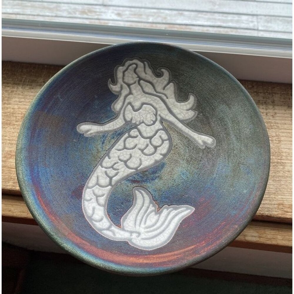 Raku Ceramic Wall Plate by Jeremy Diller Mermaid Beach Decor 7 3/4” - Picture 1 of 10